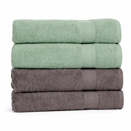 Image of Arvind 100% Cotton Towels for Bath | Towels for Bath Large Size | 500 GSM Bath Towel - Soft & Absorbent | 4 Piece Bath Towel for Men /Women | Urban Comfort | 70 cm x 140 cm - Aqua & Dark Grey