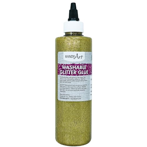 Handy Art Washable Glitter Glue 8 oz Bottle Gold Quick-Drying Glue for Art Crafts DIY & Kids School Projects Easy Clean Up Made in USA Safe & Non-Toxic