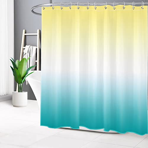 LB Ombre Shower Curtain Yellow Light Blue Gradient Color Shower Curtains for Bathroom Modern Simple Polyester Anti Mould Waterproof Short Stall Curtain Set including Hooks,47x68 inches - Image 3