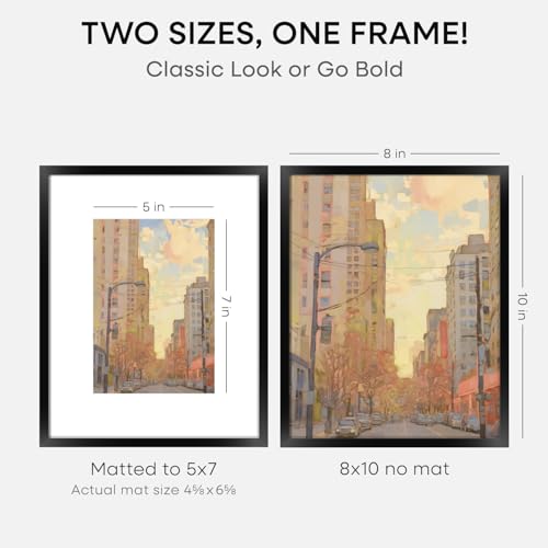 Image of Homeforia 8x10 Black Picture Frame, High-End Metal, 5x7 Mat, Glass | High End Aluminum, Tempered Glass, Acid-Free 5x7 Removable Mat, 8x10 in Edge-to-Edge Display 10x8, Wall Kit, Set Of 1