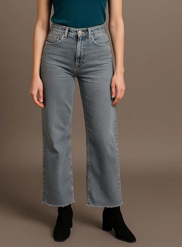 Image of KOTTY Women's Solid|Fit and Flared Fitting|Ankle Leg Style|High Rise|Stechable|Casual Jeans