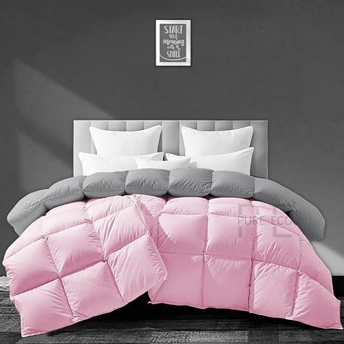 Image of PURE ECO Heavy Winter 400 GSM Comforter for Double Bed Size (90 inchX100 inch) - Soft Quality Winter Blanket Soft Microfiber Fill - Duvet /Blanket Double Bed - Baby Pink /Silver Grey Color