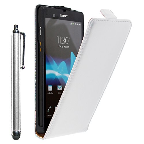ebestStar - Coque Compatible avec Sony Xperia Z C6602, L36H Etui Housse PU Cuir Rabat Ultra Fin (Ultra Slim Case) + Stylet, Blanc [Appareil: 139 x 71 x 7.9mm, 5.0'']