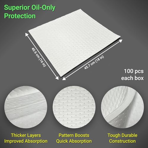 Image of GreenStrength Oil Spill Absorbent Pads (100-Pack) 16 inchx18 inch Heavy Duty Hydrophobic Oil-Only - High Absorbency, Floats on Water - Ideal for Garage, Shop, Marine & Industrial Leaks, Made in Canada