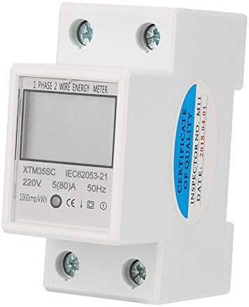 Digital Electricity Meter 220V 5(80) A Digital 1 Phase Din Rail Mount Energy Meter 2 Wire 2P DIN-Rail Electric Meter Electronic KWh Meter Electricity Monitor