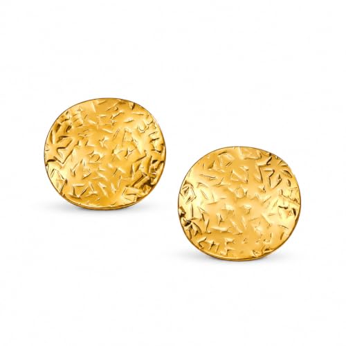 Image of Rubans Demifine Stainless Steel Gold Toned Round Stud Earrings Gift for Women
