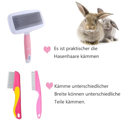 WoYous Kaninchen-Pflegebürste, kleines Haustier-Haarbürsten-Set, Kaninchenbürste, Massagebürste, Häschen-Nagelknipser, kleines Haustier-Pflegebürsten-Set für Katzen, Welpen, Kaninchen, Hamster, Rosa