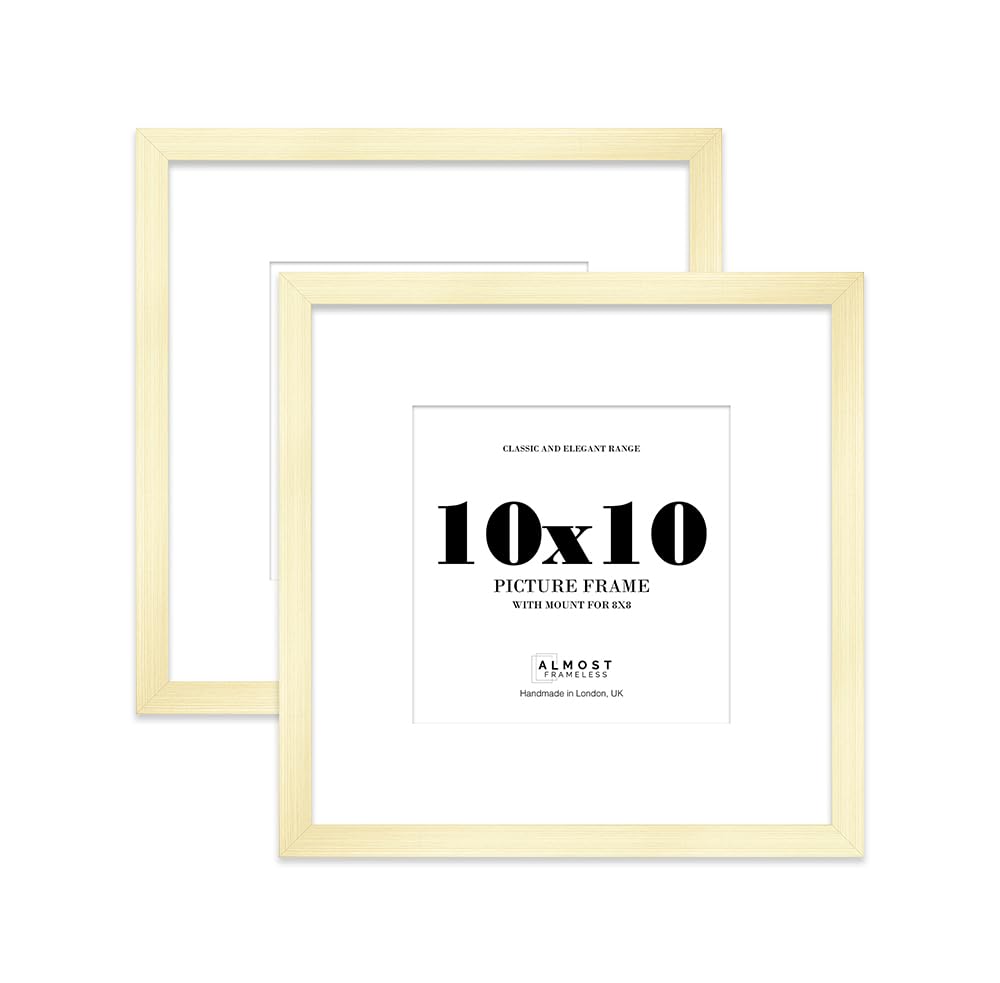 10x10 Gold Picture Frame with Mount for 8x8 Photos, Prints - Modern Square Wall Frame, Set of 2