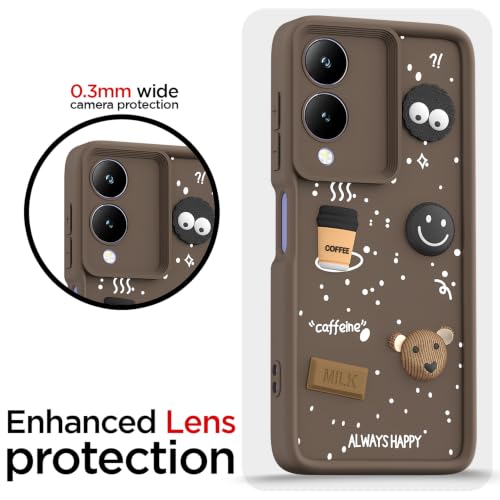 Image of Pikkme Back Cover for Vivo Y17s / Vivo Y28 | 3D Bear Silicone Cute & Fun Coffee Cartoon | Full Body Protection Bumper Case (Brown)