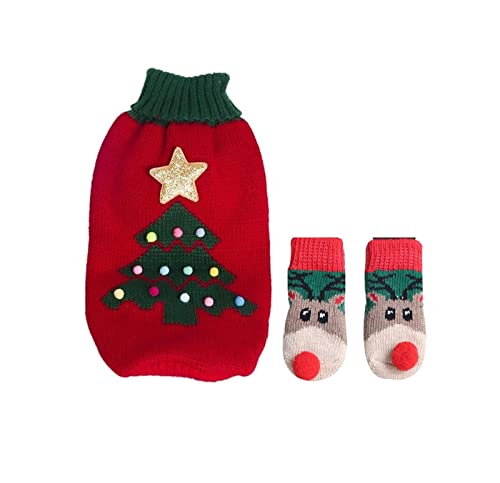 YUEMOL ropa para perros Suéter de Navidad cálido for mascotas de otoño e invierno de 2 piezas, adecuado for perros y gatos pequeños y medianos, regalo de fiesta de Navidad, suéter for mascotas Cover