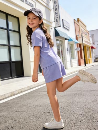 Image of Size 6-12 Years Girl's Tracksuit Sets 2 Piece Outfits Letter Print Vacation Tee Top and Drawstring Waist Shorts