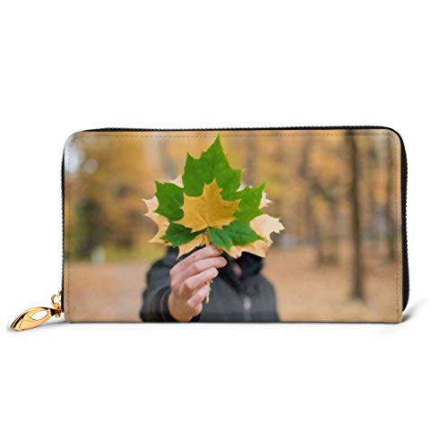Preisvergleich Produktbild JHGFG Mode Handtasche Reißverschluss Brieftasche Close Man Holding Gelbgrüne Blätter Telefon Kupplung Geldbörse Abendkupplung Blockieren Leder Brieftasche Multi Card Organizer