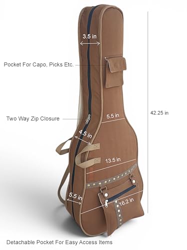 Image of The House of tara Cotton Canvas Fabric Acoustic Guitar Bag Cover for Men and Women | Modern Guitar Case | 100% Cotton Inner Lining | Adjustable Straps | Padded Protection | Zip Pocket | Khaki Brown