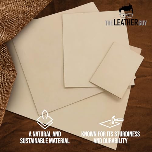 The Leather Guy Leather Sheets for Leather Working and Tooling, Vegetable Tanned Cowhide Leather Pre-Cut 8x10 Inches, Natural Color for Easy Dyeing, 4-5 oz Thickness (1.6-2mm)
