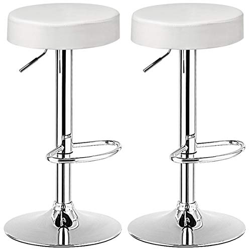 Costway Bar Stools Set Of 2, Modern Swivel Backless Round Barstool, Pu Leather Armless Bar Chair With Height Adjustable, Chrome Footrest, Sturdy Metal Frame For Kitchen Bistro Pub (White, 2 Pcs) #TOP7