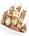 12 PCS Chunky Gold Rings for Women Non Tarnish Statement Flower Ring, 14K Gold Plated Stackable Open Stacking Rings, Big Knuckle Trendy Ring Set Jewelry Gift