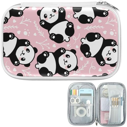 Image of Cute Cartoon Panda Pink Marble Pencil Bag Case Zipper Pencil Holder Organizer Stationary Pen Bag Cosmetic Makeup Bag Pouch Purse for School Office Supplies