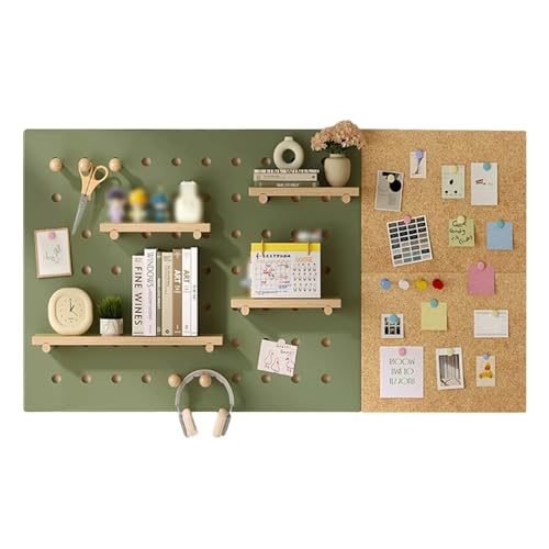 Solid Wood Pegboard Display Stand with Cork Board, Wall-Mounted Peg Boards Organizer Storage Racks for Entrance Bedroom Office Kitchen(Green,160cm/63in)
