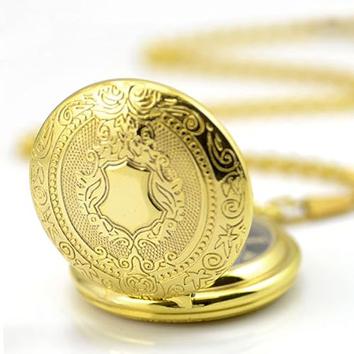 Reloj de bolsillo mecánico dorado con grabados clásicos de esqueleto 3