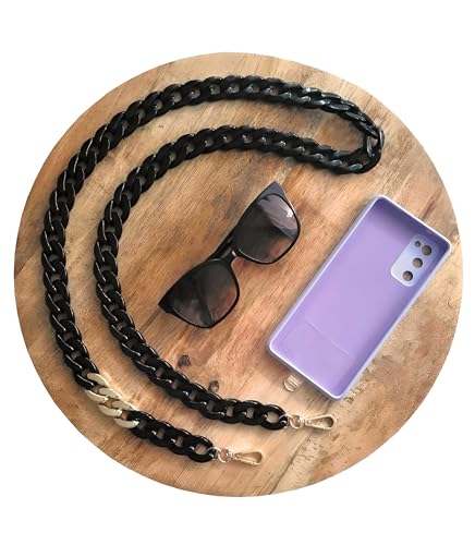 A ANCILE Cordon/Chaîne de Téléphone Portable [120 cm Tous Téléphones] Noire Sangle Mains Libres pour téléphone Portable/Sac Adaptateur Universelle légère Tendance