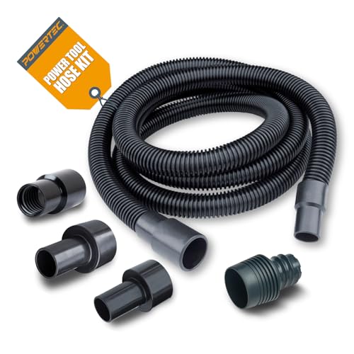 Image of POWERTEC 70477 10 Ft. Dust Collection Hose Kit with 5 Fittings and a Tapered Reducer fits 2-1 /2 inch to 2-1 /4 inch ID Dust Hose /Port for Woodworking Power Tools Home and Wet /Dry Shop Vacuums