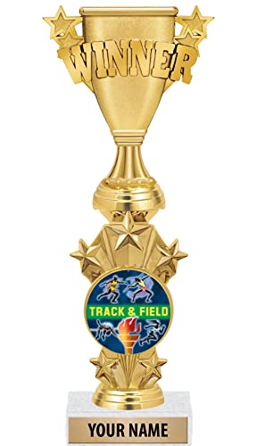 Crown Awards Personalized Winner Track & Field Trophies - 10.5" Gold Track and Field Starburst Trophy