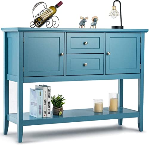 Hysache Buffet Sideboard, Wood Buffet Cabinet With 2 Drawers And 2 Storage Cabinets, Sideboard With Bottom Shelf, Ideal For Kitchen Living Room (Blue) #TOP25