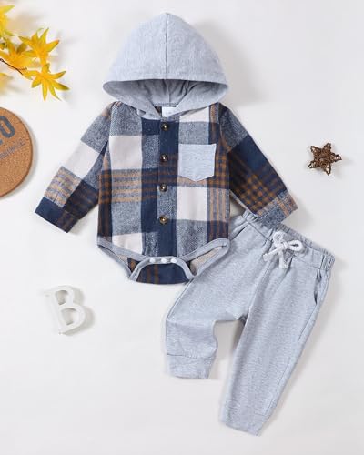 Renotemy Newborn Baby Boy Clothes Infant Boy Outfits Baby Hoodie Romper Fall Winter 0 3 6 9 12 18 Months Baby Clothes for Boy2