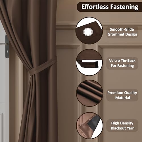 Image of Kuber Industries 6 Pcs Set Polyester Blackout Door Curtain 7 Feet for Home Decor | 8 Eyelet with Darkening Curtains for Living Room /Bedroom | Plain - Brown