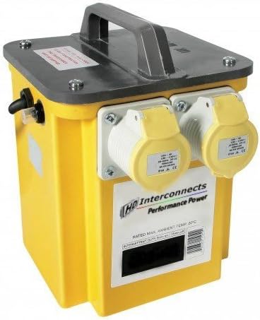 3.0KVA 2.5KW 2500W Stepdown mains power transformer voltage converter UK mains AC 240v to 110v with 16Amp yellow commando style 110v outlets.