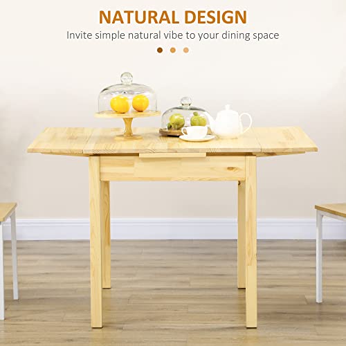 Homcom Folding Dining Table With Pine Wood Frame, Drop Leaf Tables For Small Spaces, Foldable Kitchen Table For Dining Room, Natural #TOP3