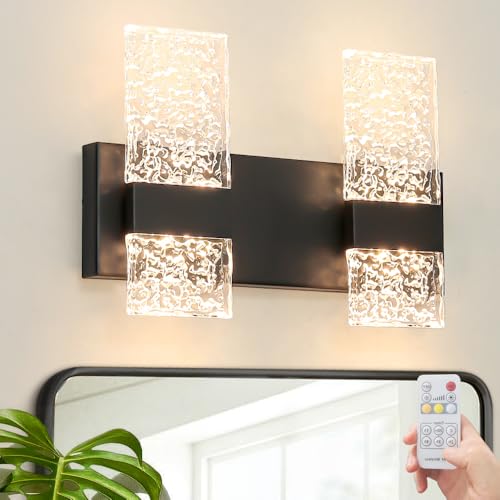 Image of Modern Matte Black 2 Lights Bathroom Vanity Light, LED Bathroom Light Fixtures Over Mirror, Dimmable Acrylic Wall Lighting Fixtures, Hardwired Wall Light(H9.25in, L13.78in)