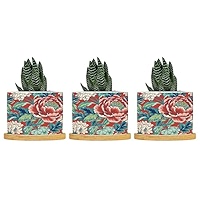 BRUYU5SE Blue Pink Chinoiserie Floral Ceramic Planter Snake Plant
