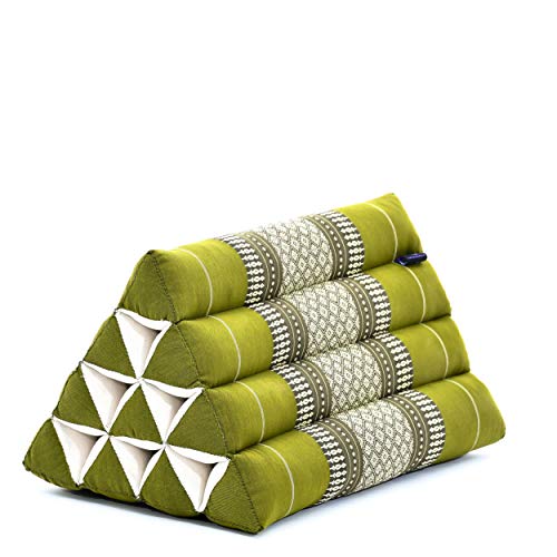LEEWADEE Almohada Triangular Tailandesa – Cómoda Almohada de Lectura, Cojin Decorativo de Kapok para La Cama, 50 x 33 x 33 cm, Verde