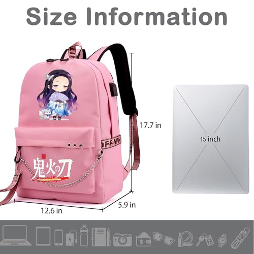 Image of ZJYJING Anime Backpack for School Laptop Backpack with USB Port, Casual Travel Casual Daypack for Teens Girls (Pink)