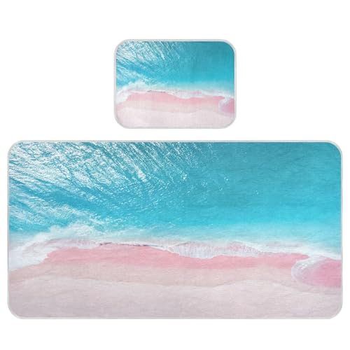 Takiito Blue Beach with Pink Sand Baby Cooling Mattress Pad, Soft & Breathable Cooling Mat Keep Baby Cool in Summer 28x52 in, Nursery Essential
