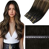 LaaVoo Extension Tessitura Capelli Veri Farfalla PU Lisci Umani Castano Scuro Balayage Marrone Chiaro Extension Capelli Veri Tessitura Butterfly Invisibile 40cm 50g #2/8/2