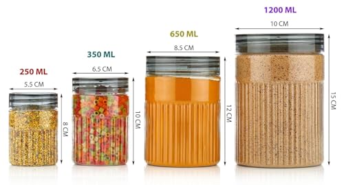 Image of Polypropylene Pet Food Storage Containers Set With Airtight Lids, Kitchen Organisation Jars For Pasta, Spices, Dry Goods, Stackable (12 Pcs BLACK)