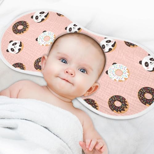 J JOYSAY Donuts Panda Salmon Baby Burp Cloths for Boys Girls Large 22''x11'' Cotton 4 Layer Neutral Burp Clothes for Infant Unisex one sizex44