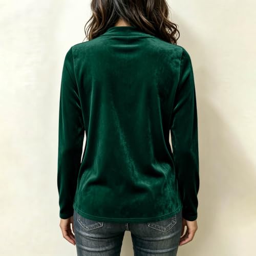 Velvet Tops for Women Bow Tie Neck Fit Long Sleeve Dressy Velour Blouse - image 3