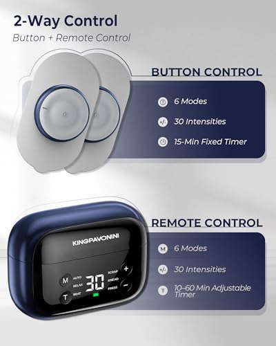 Image of KingPavonini Wireless TENS Unit Muscle Stimulator for Pain Relief Therapy, 2 Units Dual-Channel TENS Machine, 30 Intensities, Pocket-Sized TENS Device for Sciatica Back Pain, Charging Case, Model U13