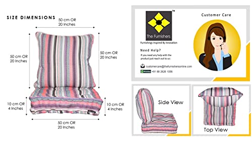 Image of Woven Quilted Floor Cushion Set 50x50x10 CM Multi Stripe with Fillers & Back Cushion, Large Size for Seating, Patio Seat, Meditation, Yoga, Pooja, Guests, Living 20x20x4 Inch