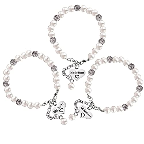 LParkin Big, Little, and Middle Sister Bracelet Set - Pearl Jewelry Gift