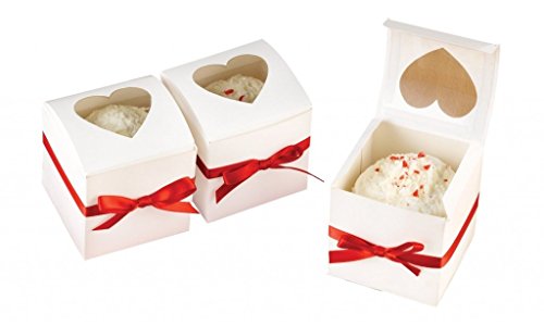 Bakewell's Cake Boxes 10 x Single Mini Cupcake Favour Boxes Heart Window 6 x 6 x 6cm Wedding Party