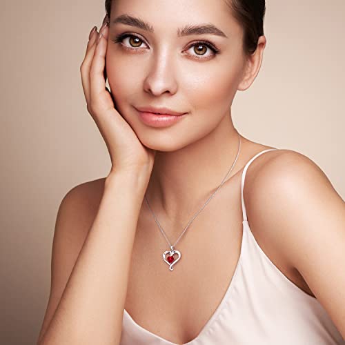 Birthstone Necklace for Women, 18K White Gold Heart Necklace Filled 925 Sterling Silver, Diamond Womens Jewelry Christmas Gifts for Women Wife2