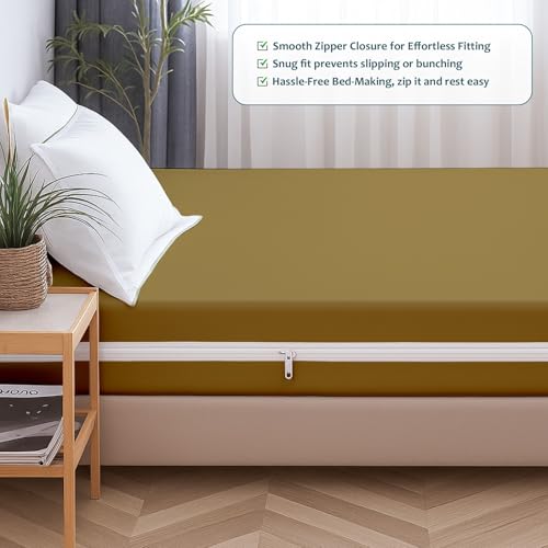 Image of Zipper Closure Style Mattress Protector King Size 100% Waterproof Six-Sided Mattress Encasement for Bed 72x72 Inch Fit On 6 Inch 6X6 Feet Taupe
