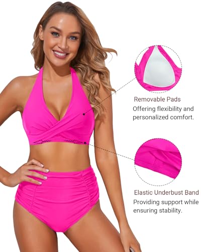 Image of Holipick Women Halter Bikini Tops - Push Up Bathing Suit Top V Neck Full Coverage Swimsuit Top Only