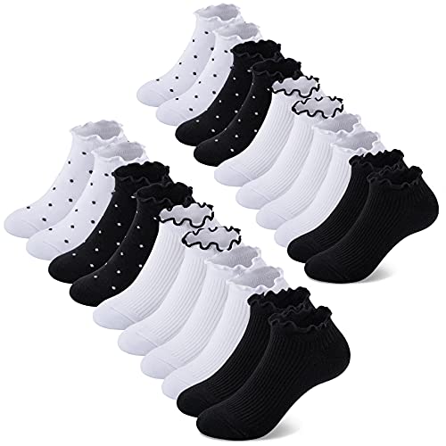 Mowenti Socken Damen 39-42 Sneaker Kurze Baumwollsocken Sportsocken 10 paar Streifen Punkten-8201