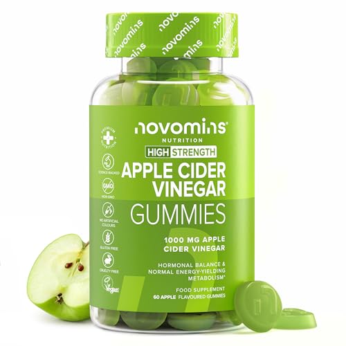 Gominolas de Vinagre de Manzana - 1000mg Vinagre de Manzana Madre con Vitamina B12, B6 y D - Sin Gluten y Veganas - Salud Intestinal y Metabolismo - Apple Cider Vinegar - Novomins