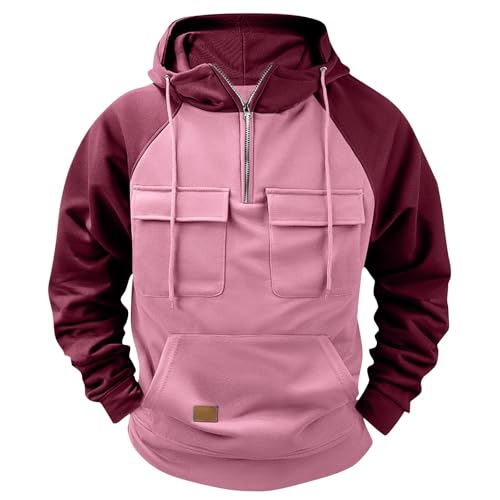 Mens Quarter Zip Hoodies Long Sleeve Pullover Tactical Cargo Sweatshirt Workout Hoodie with Pockets